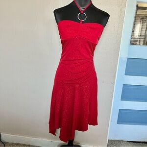 Vintage 90s glitter red asymmetrical fairy halter dress with O ring